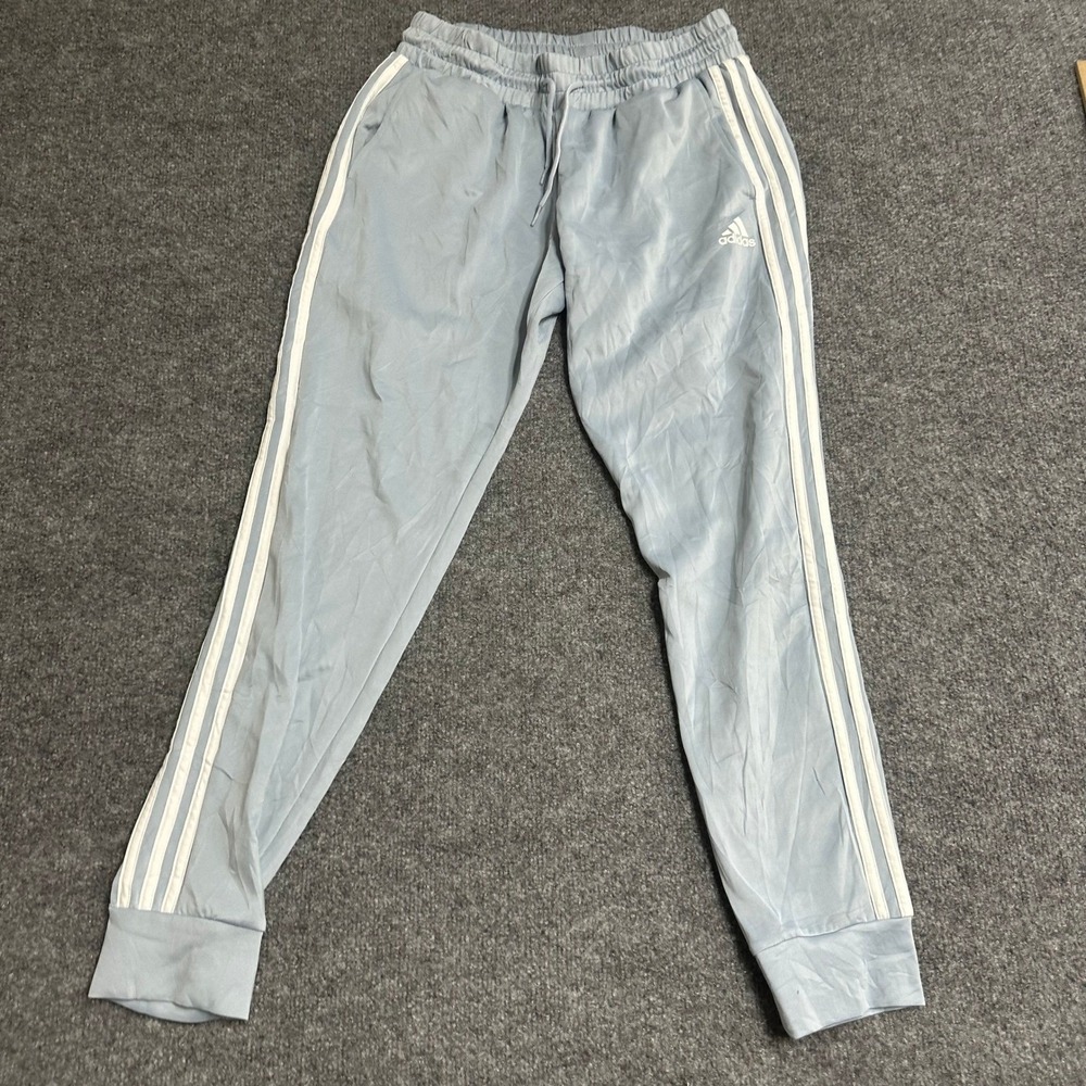 Adidas Track Pants Womens Size M Light Blue White Stripe Athletic Joggers Slim